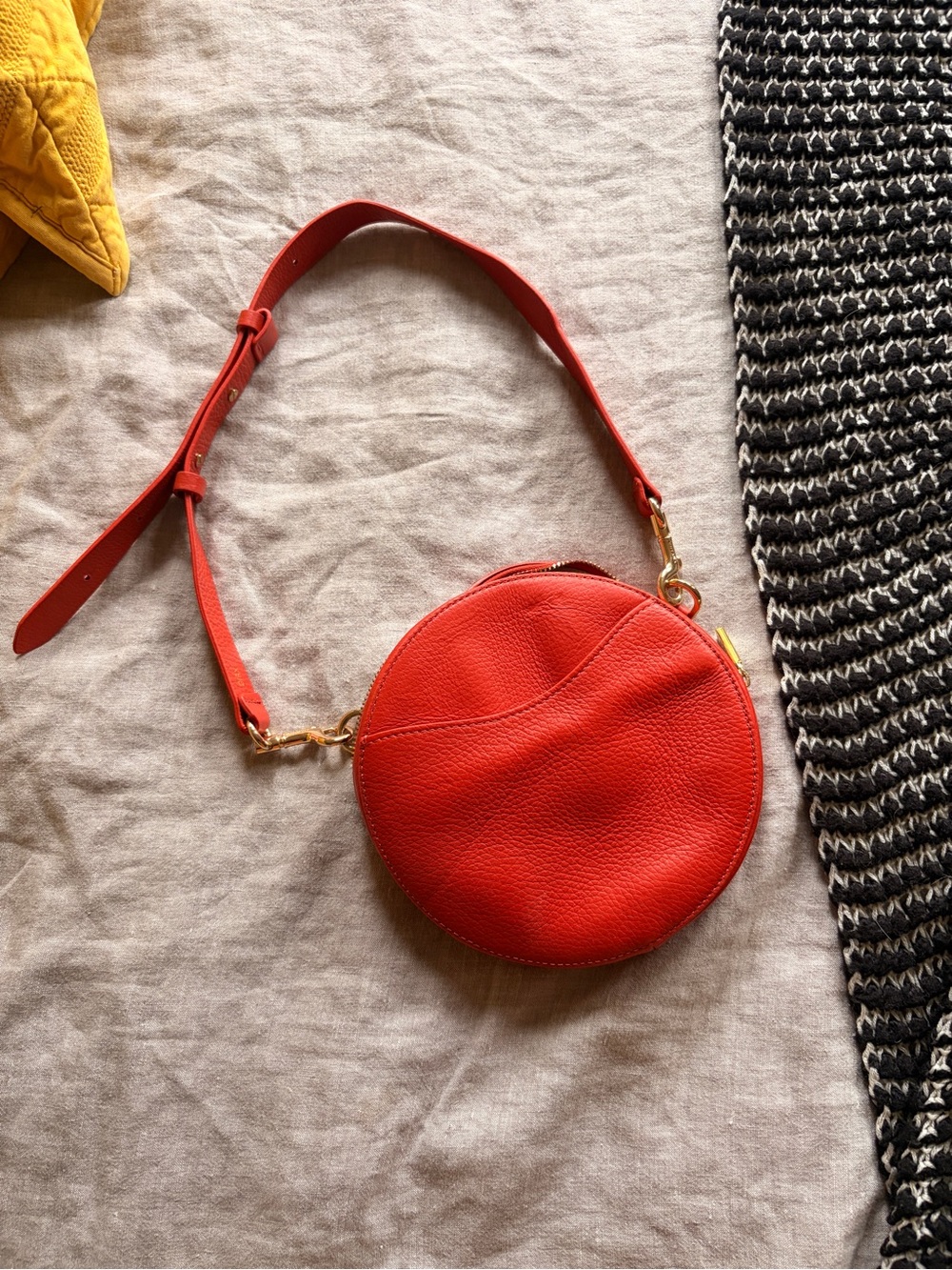 Cuyana Round Red Pebbled Leather Hip Bag